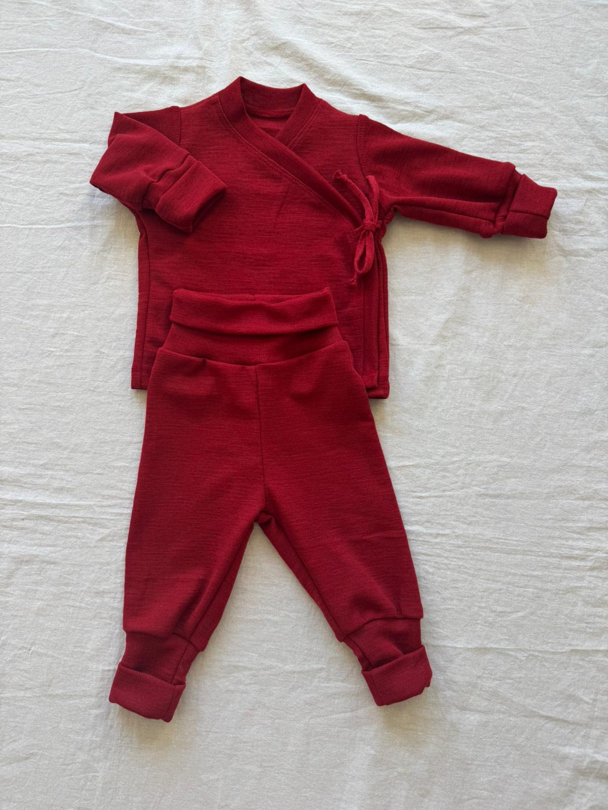 Set mit Wickeljacke aus 100% Merinowolle - Einfarbig
