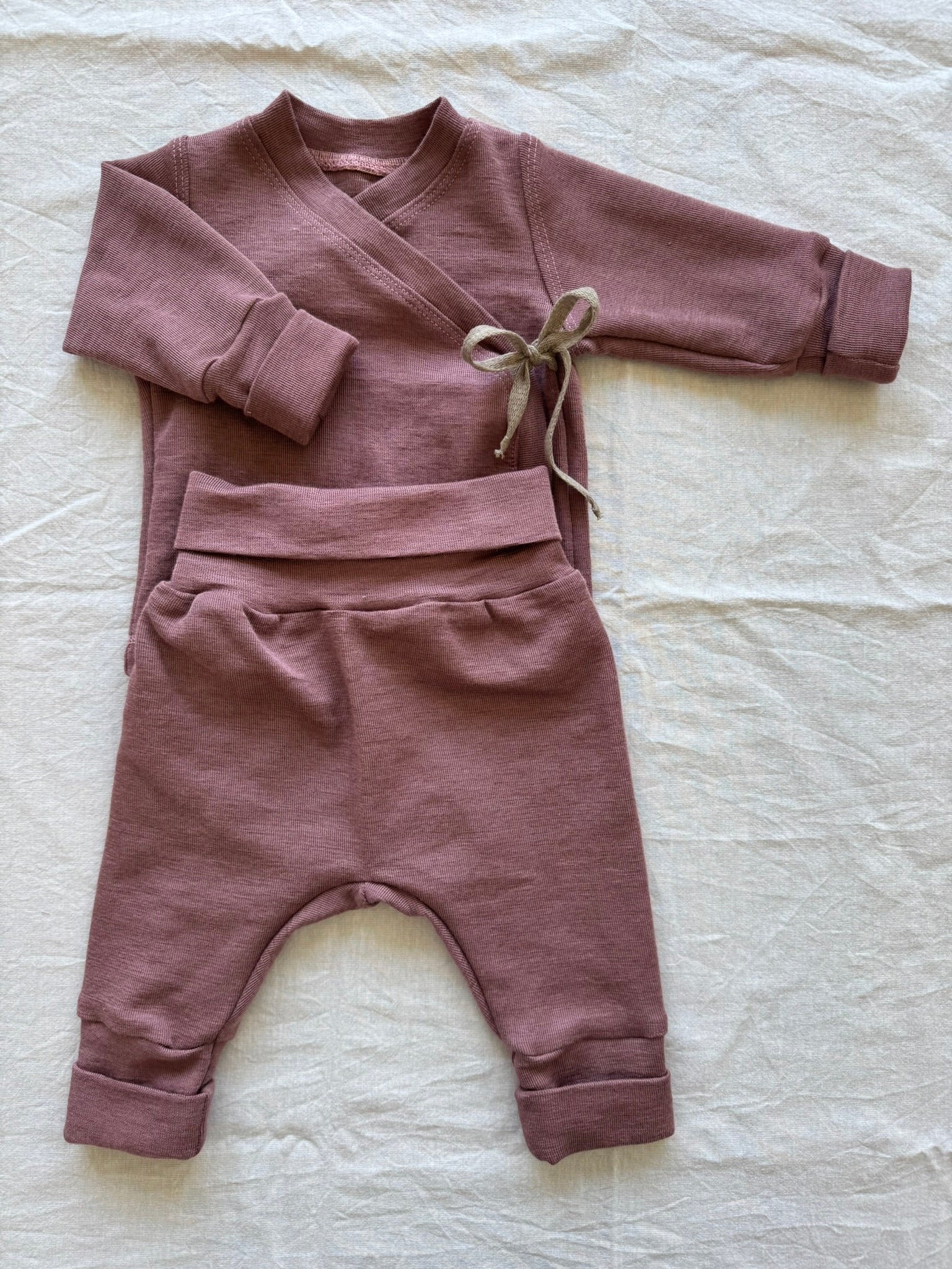 Set mit Wickeljacke aus Wolle/Seide - Einfarbig